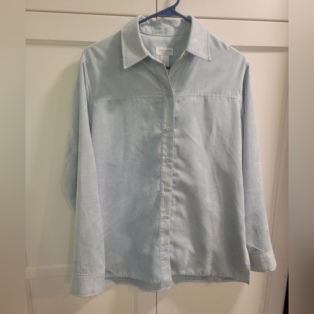 Liz Claiborne Light Blue Microsuede Overshirt/ Shacket, Size Small